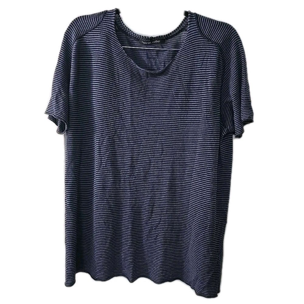 Hannes Roether Navy Striped‎ Short Sleeve Shirt Top Womens Size 2XL